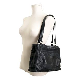 Vintage Black Leather Patchwork Shoulder Bag Purse